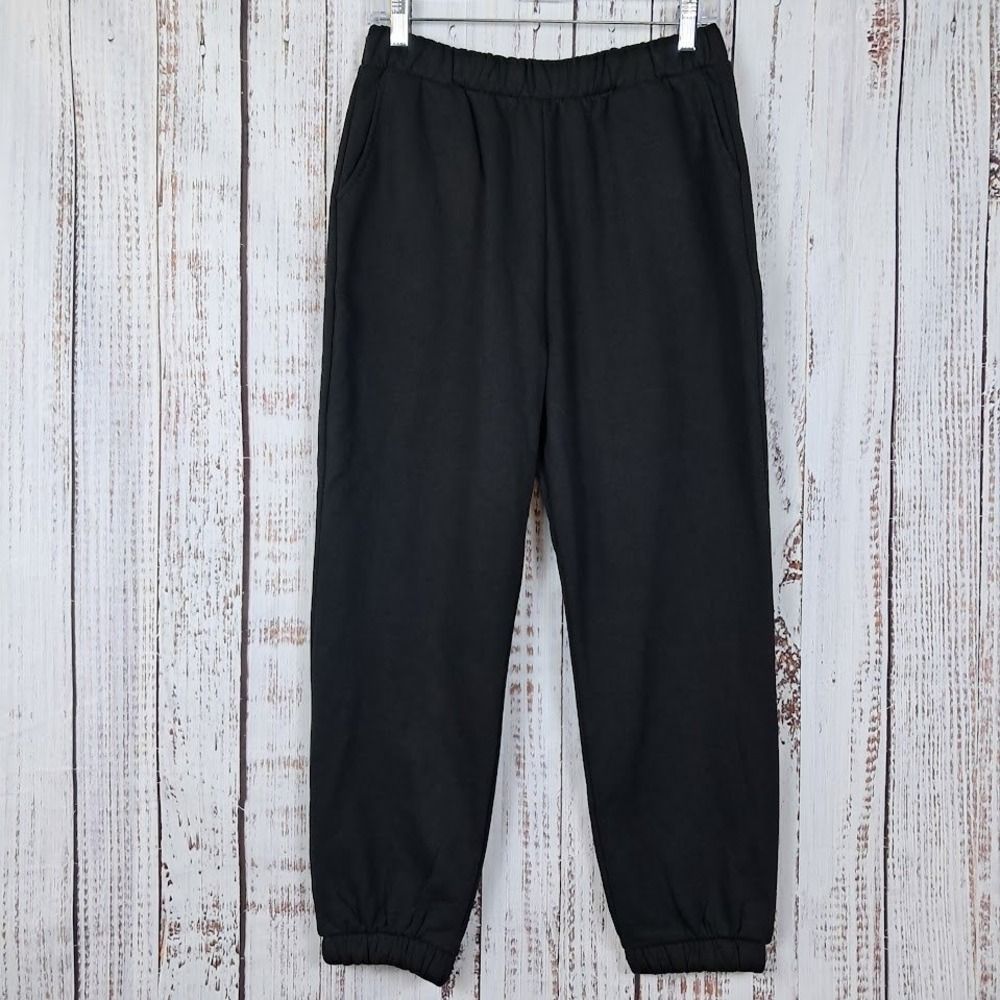 Zara Womens L Black Fleece Lined Jogger Sweatpants High Waisted Thick and Plush